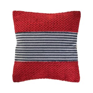 Bright Red 20 in. x 20 in. Striped Indoor Throw Pillow