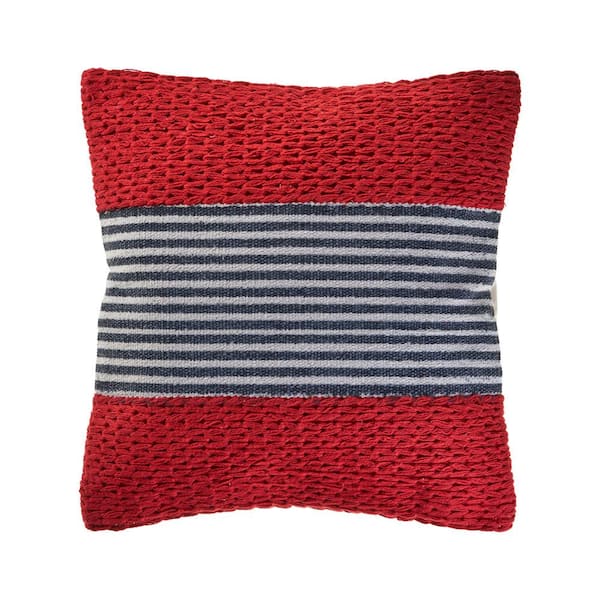 Unbranded Bright Red 20 in. x 20 in. Striped Indoor Throw Pillow