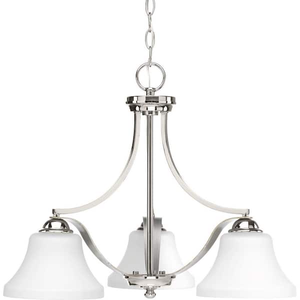 Progress Lighting Noma Collection 3-Light Polished Nickel Etched White Glass Luxe Chandelier Light