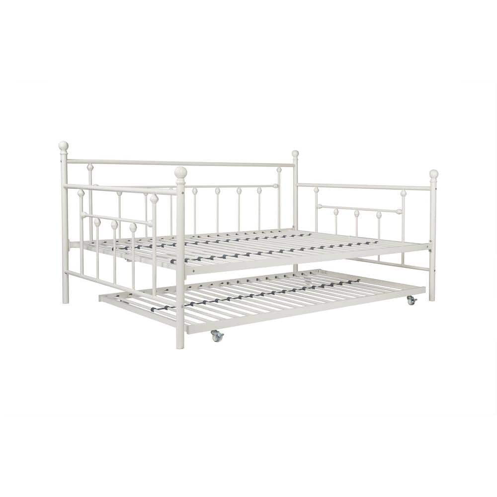 White Metal Full Daybed with Twin Trundle and Slats