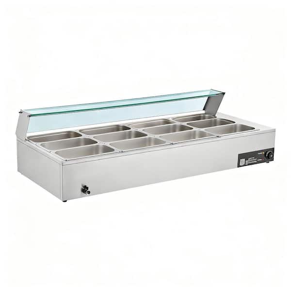 Commercial Electric Food Warmer, 1700W Stainless Steel Steam Table with Glass Lid, 12-Pan Countertop Buffet Bain Marie