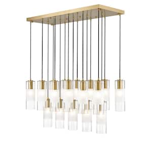 Alton 42 in. 17-Light Modern Gold Linear Chandelier with Clear Plus Frosted Glass Shades