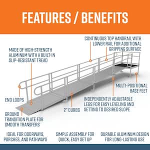 PATHWAY 22 ft. Straight Aluminum Wheelchair Ramp Kit with Solid Surface Tread, 2-Line Handrails and 4 ft. Top Platform