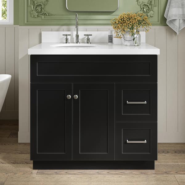 ARIEL Hamlet 37 in. W x 22 in. D x 36 in. H Bath Vanity in Black with White Pure White Quartz Top