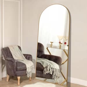 24 in. W x 71 in. H Oversized Modern Arch Wood Full Length Gold Wall Mounted Standing Mirror Floor Mirror