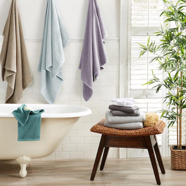 FRESHFOLDS Gray Solid 100% Cotton Textured Bath Towel (Set of 4