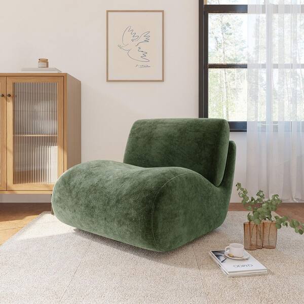 Uixe Modern Green Chenille Swivel Lazy Sofa Accent Chair with