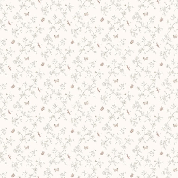 Unbranded Miniatures 2-Taupe Tiny Trellis Flowers Butterflies/Dragonflies Matte Finish Non-Pasted Vinyl Non-Woven Wallpaper Sample