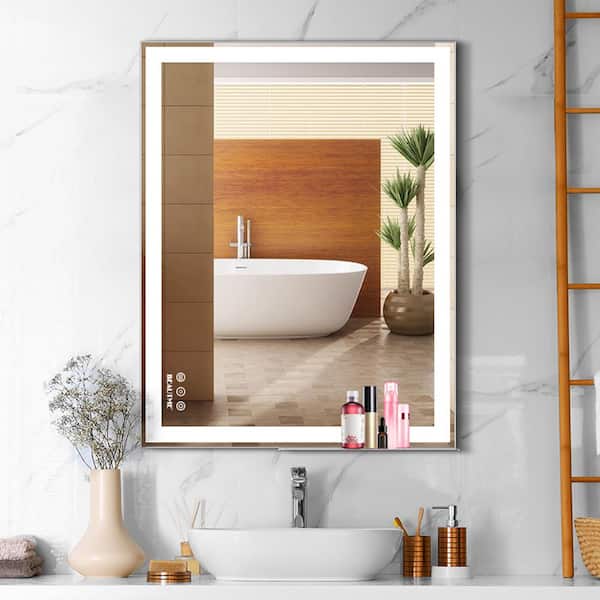 FUNKOL 28 in. L x 1.2 in. W x 36 in. H Large Rectangular Framed 3 Color Lights Wall Mounted Bathroom Vanity Mirror in Silver