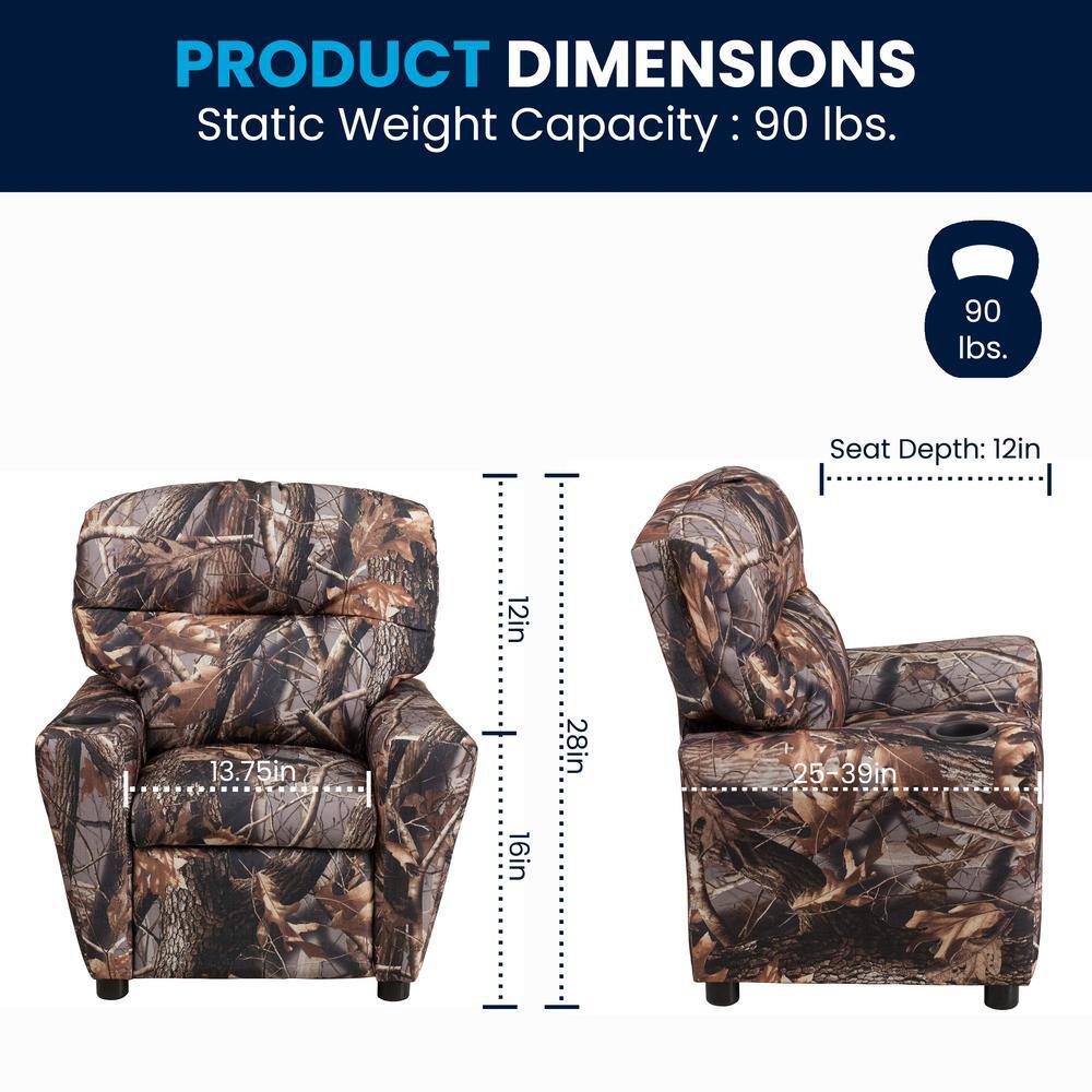 Cozy Spot Black Microfiber Kids Recliner with Cup Holder