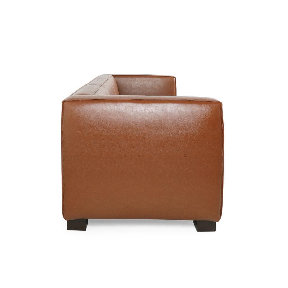 Cognac Brown Faux Leather Lawson Sofa with Square Arms