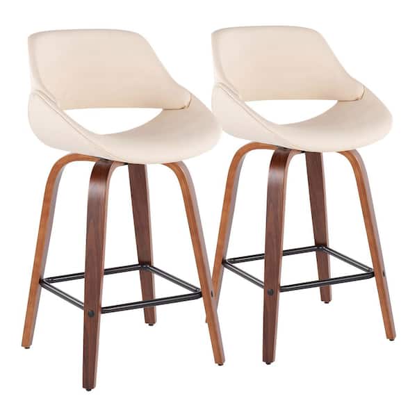 Lumisource Fabrico 38 In Cream Faux, Bar Stool With Backrest Set Of 2 Colombia