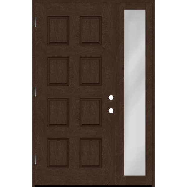 Steves & Sons Regency 53 in. x 80 in. 8-Panel RHOS Hickory Stain Mahogany Fiberglass Prehung Front Door with 14 in. Sidelite