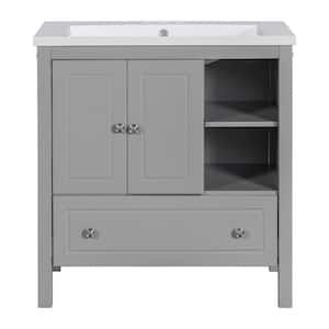 30 in. W x 18.03 in. D x 32.13 in. H Freestanding Bath Vanity in Grey with White Ceramic Sink Top