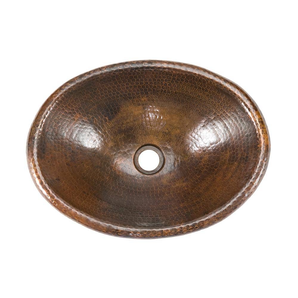 17" Oval Hammered Copper Bathroom Sink with Oil Rubbed Bronze Finish