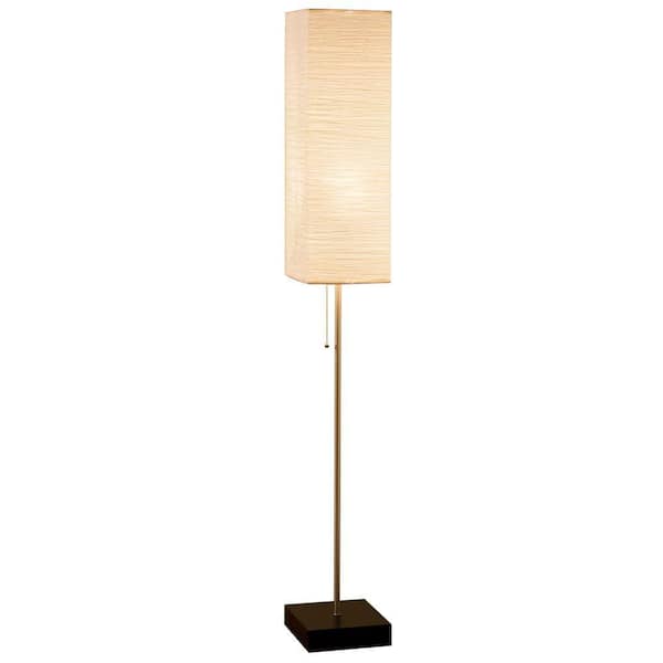 Alsy 60 in. Brushed Nickel Floor Lamp with Paper Shade and Decorative Faux Wood Base