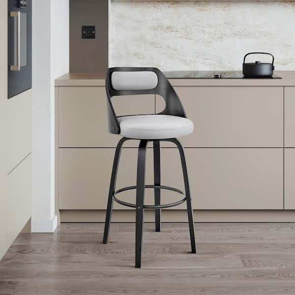 Armen Living Julius 26 in. High Back Grey Faux Leather and Black Wood Bar Stool