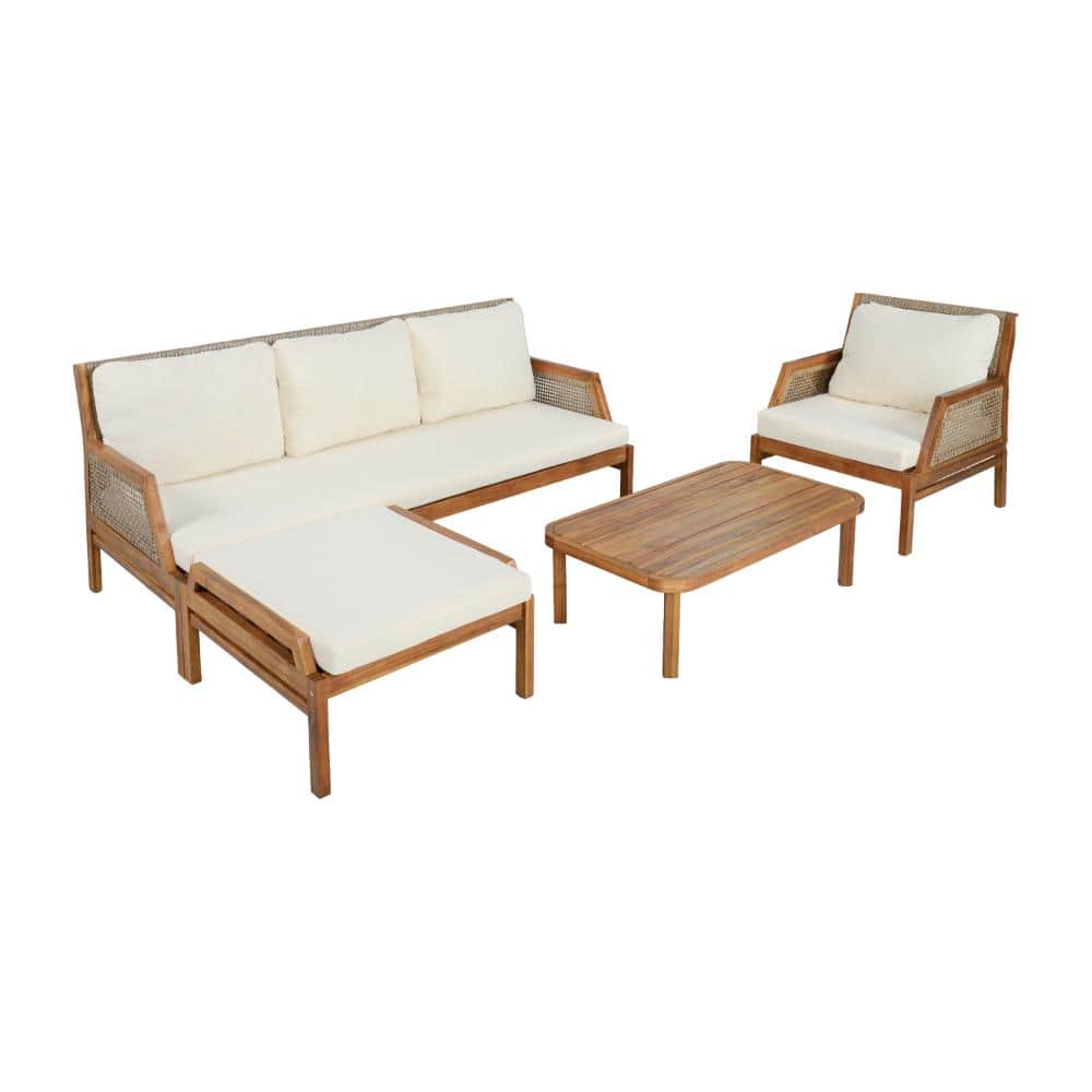 4 Piece Acacia Wood Outdoor Sectional Sofa Set with Coffee Table and Soft Cream Cushions for Garden,Backyard price history on PriceWatchPro