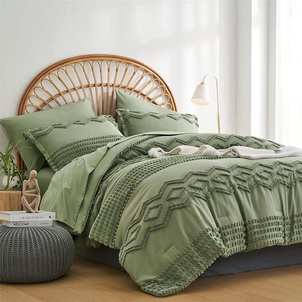 7-Piece Sage Green King Comforter Set, All Season Soft Microfiber Complete Bedding Set