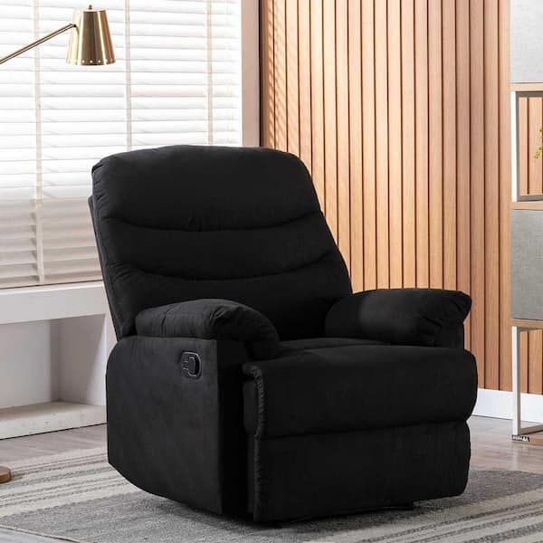 FC Design Black Linen Manual Recliner with Overstuffed Cushions