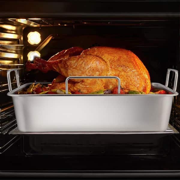 8-Piece Roasting Pan Set with 7 qt. Stainless Steel Turkey Roaster Pan, Flat and V-shaped Rack, Beer Can Chicken Holder