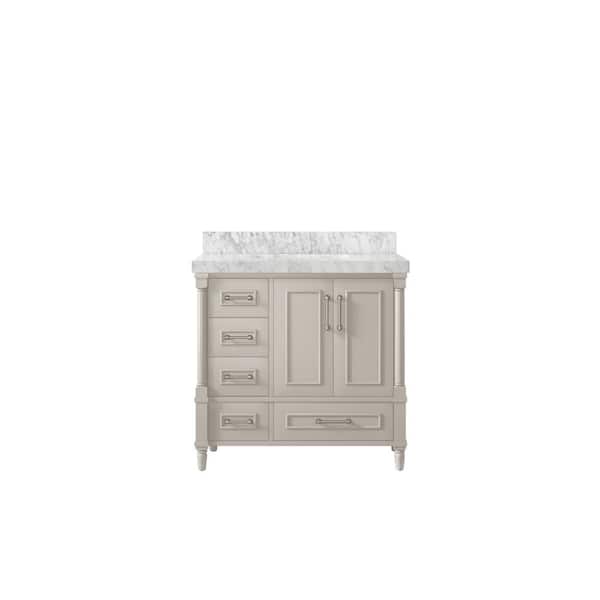 Willow Collections Hudson 36 in. W x 22 in. D x 36 in. H Single Sink Bath Vanity Center in Fine Grain 2 in. Carrara Marble Top