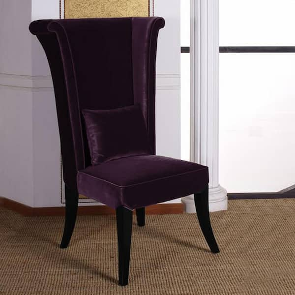 Armen Living Mad Hatter 52 in. Purple Velvet and Black Wood Finish Dining Chair