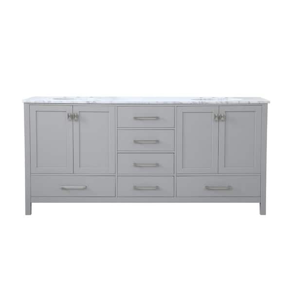 Unbranded Timeless Home Kirk 72 in. W x 22 in. D x 34 in. H Double Bathroom Vanity in Gray with Carrara White Marble