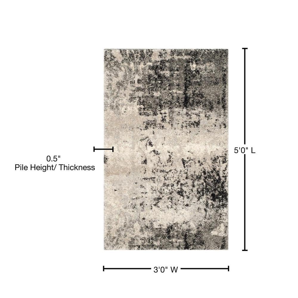 Luxurious Gray Abstract Shag Rectangular Rug - Easy Care, Stain-resistant