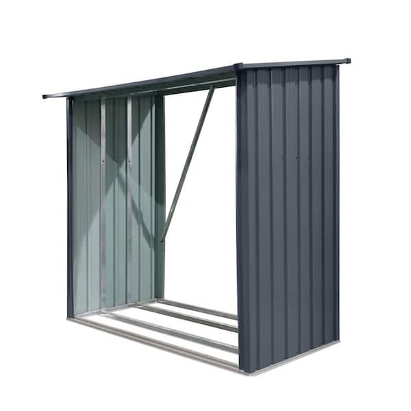 85.5 in. Outdoor Steel Firewood Rack, Open Wood Shed with Sloped Roof for Firewood, Pellet, or Lumber Storage