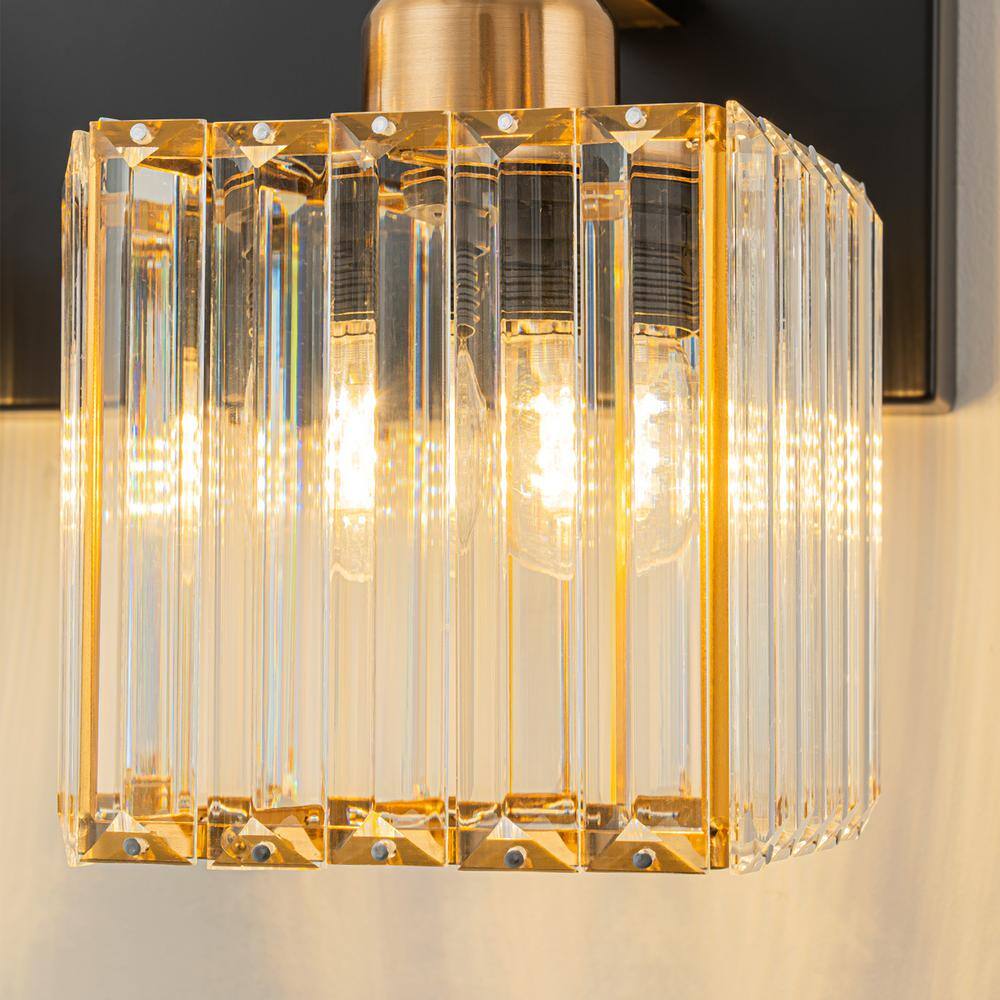 20.5" Black and Gold Metal Vanity Light with Crystal Shades