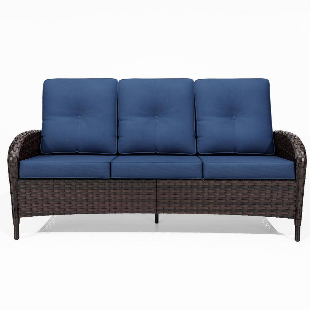 Dark Brown Wicker Outdoor Couch with Blue Cushions price history on PriceWatchPro
