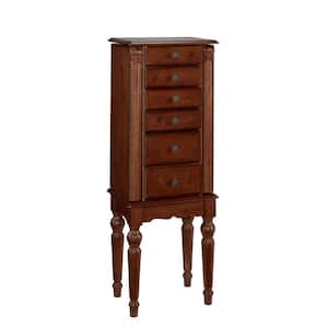Ollie Deep Cherry Finish Petite Jewelry Armoire with Flip Top and Inset Mirror
