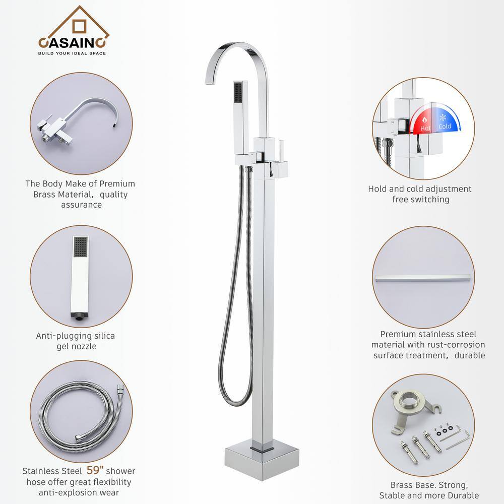 Chrome Freestanding Tub Filler with Handheld Shower