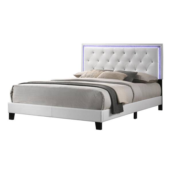 Tufted Headboard Led Lights, White Leather Tufted Bed Frame