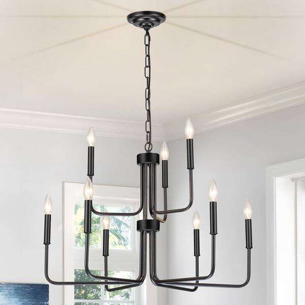 9-Light Black Chandelier with Adjustable 59 in. Chain Modern Candle