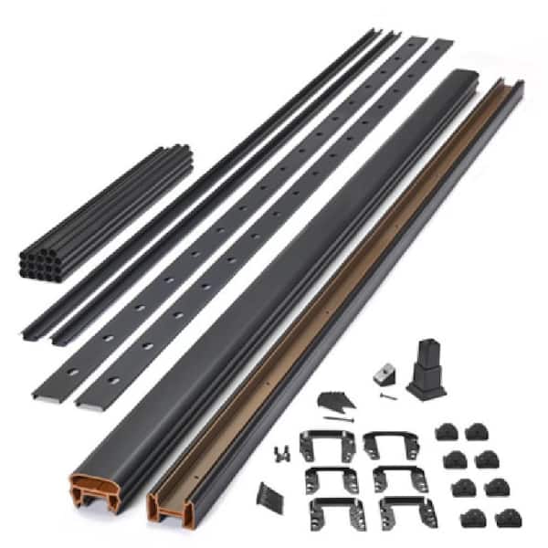 Transcend 8 ft. x 36 in. Charcoal Black Composite Stair Deck Rail Kit with Black Round Aluminum Balusters