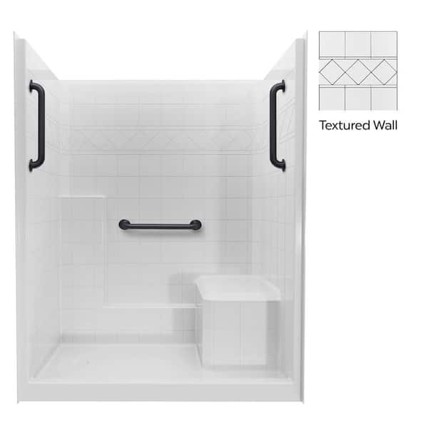 Liberty 60 in. x 36 in. x 77 in. AcrylX 1-Piece Shower Kit with Shower Wall and Shower Pan in White, 3 Black Grab Bars