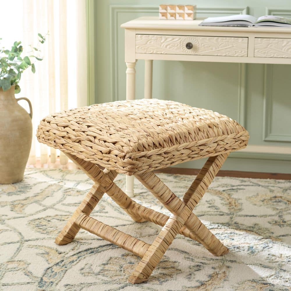 SAFAVIEH Posey Natural Wood Square Accent Small Ottoman OTT6502A