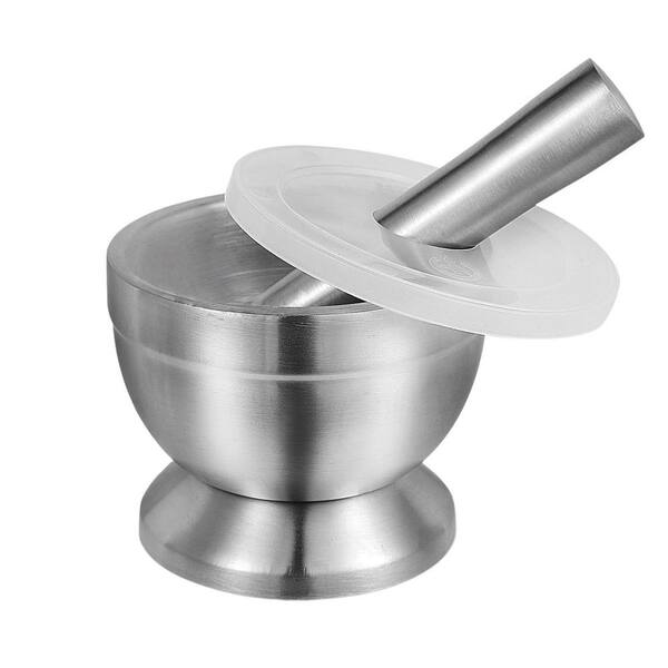 Silver Stainless Steel Mortar and Pestle Set, Mortar and Pestle with Non-Slip Base for Spice Grinder, Herb Crusher