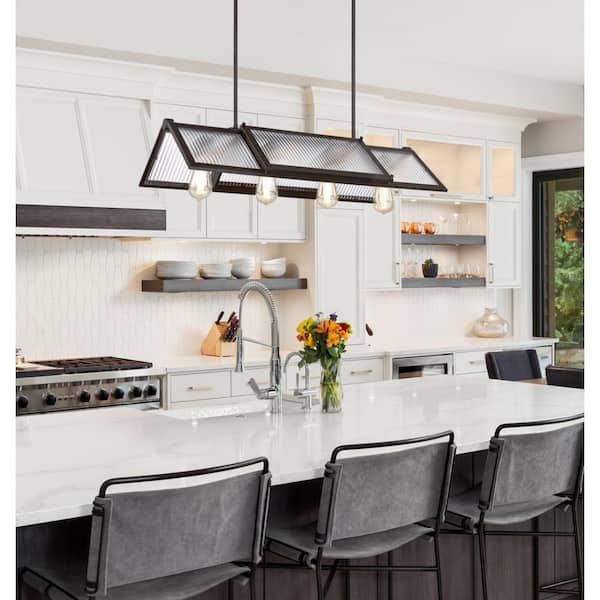 Finn 4-Light Oil Rubbed Bronze Chandelier with Clear Ribbed Glass Shades