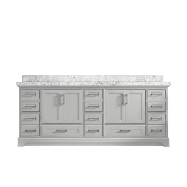 Willow Collections Fenway 84 in. W x 22 in. D x 36 in. H Double Sink Bath Vanity in Elephant Gray with 2" Carrara Marble Top