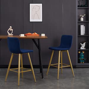 Scargill 30 in. Blue Upholstered Metal Frame Bar Stool with Fabric Seat (Set of 2)