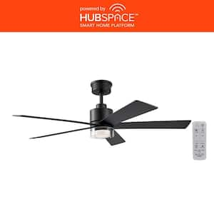 Bynum 52 in. Smart Indoor DC Motor Matte Black Ceiling Fan with Adjustable White LED and Remote Powered by Hubspace