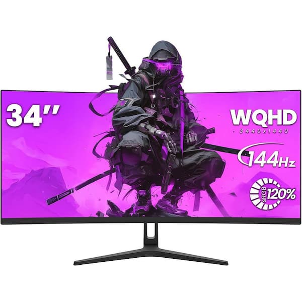 34 in. 1500R Curved Gaming Monitor, WQHD 3440x1440P 144Hz Ultra-Wide Computer Screen w/FreeSync, HDMI&DisplayPort, Black