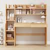 B BALANBO Beige Kids Study Desk with Hutch, Wooden Children's Computer Writing Desk, Kids Desk with Bookshelf and Drawers HJ888