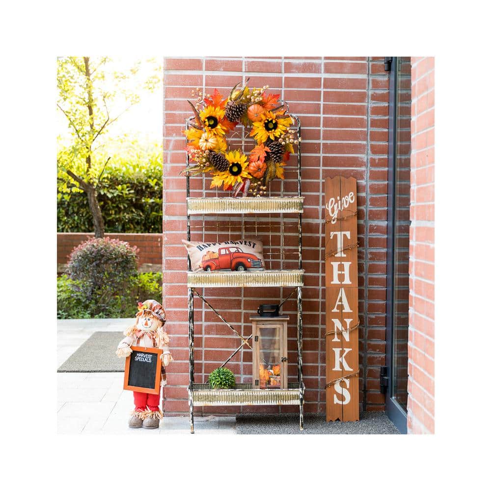 Rustic Weathered Metal 3-Tier Bakers Rack