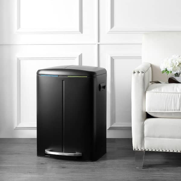 Marco 10.5 Gal. Black Rectangular Double Bucket Trash Can with Soft-Close Lid
