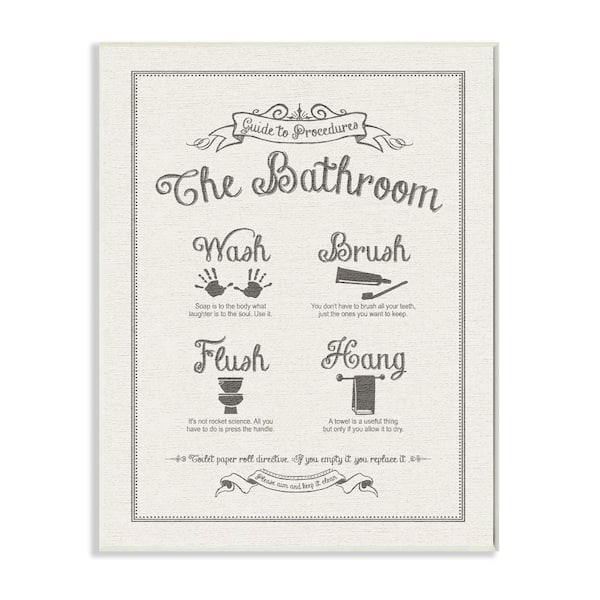 Stupell Industries 12.5 in. x 18.5 in. "Guide To Bathroom Procedures Linen Look" by Lettered and Lined Printed Wood Wall Art