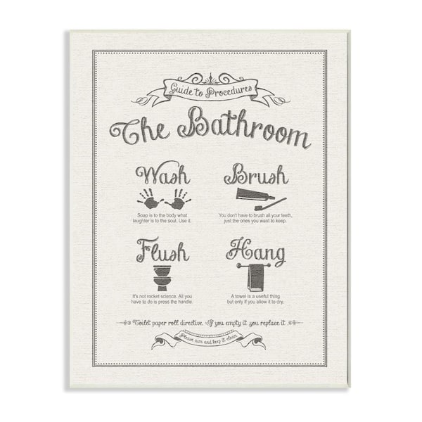 12.5 in. x 18.5 in. "Guide To Bathroom Procedures Linen Look" by Lettered and Lined Printed Wood Wall Art